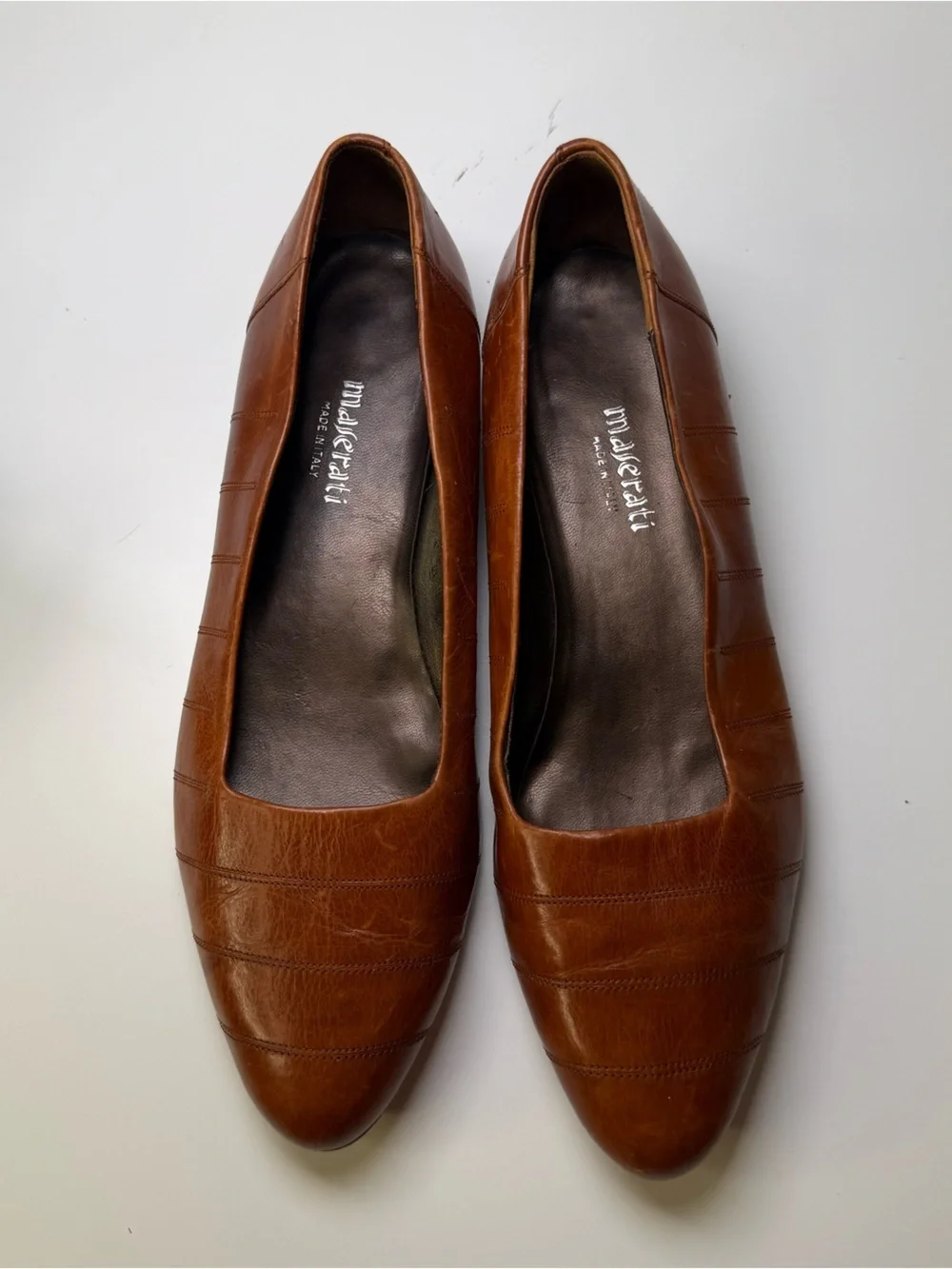 Maserati Vintage Brown Genuine Leather Italian Made Women's Flats Size 8